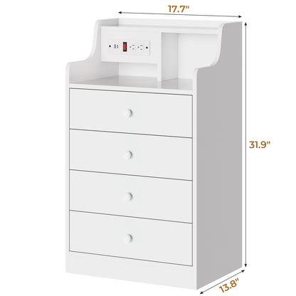 ADORNEVE Nightstand with Charging Station and Power Outlets Bedroom Bedside Table with 4 Storage Drawers and Hutch