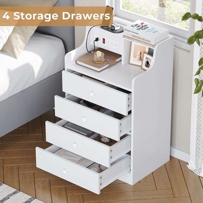 ADORNEVE Nightstand with Charging Station and Power Outlets Bedroom Bedside Table with 4 Storage Drawers and Hutch