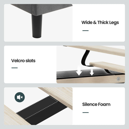 ADORNEVE Bed Frame Twin Size with Charging Station and Hidden Storage LED Girls Velvet Upholstered Platform Bed with Safety Guardrail