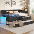 ADORNEVE Twin Daybed with Trundle and 4 Drawers Metal Sofa Day Bed Frame with LED Light and Strong Supports for Living Room Bedroom and Guest Room