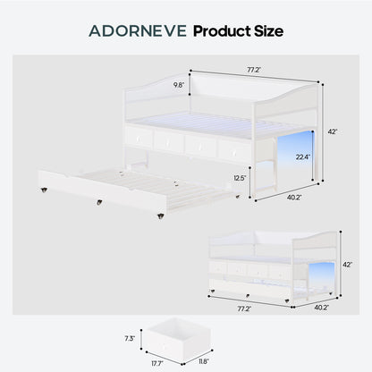 ADORNEVE Twin Daybed with Trundle and 4 Drawers Metal Sofa Day Bed Frame with LED Light and Strong Supports for Living Room Bedroom and Guest Room