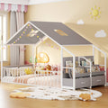 ADORNEVE House Shape Twin Size Floor Bed with Safety Guardrails  and Sling Bookshelves Montessori Floor Bed with Storage Drawers