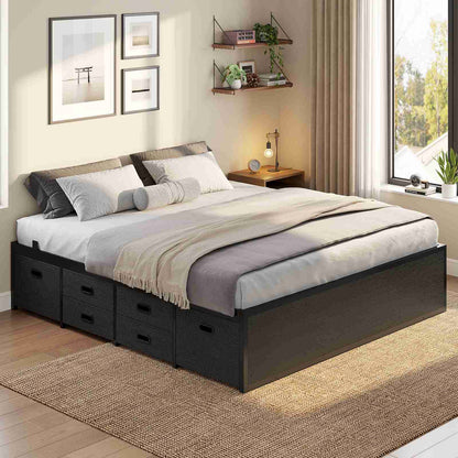 ADORNEVE Full Size Bed Frame with 6 Storage Drawers and Steel Slat Support Metal Platform Bed with Footboard and Storage Space Under Frame for Teen Adult