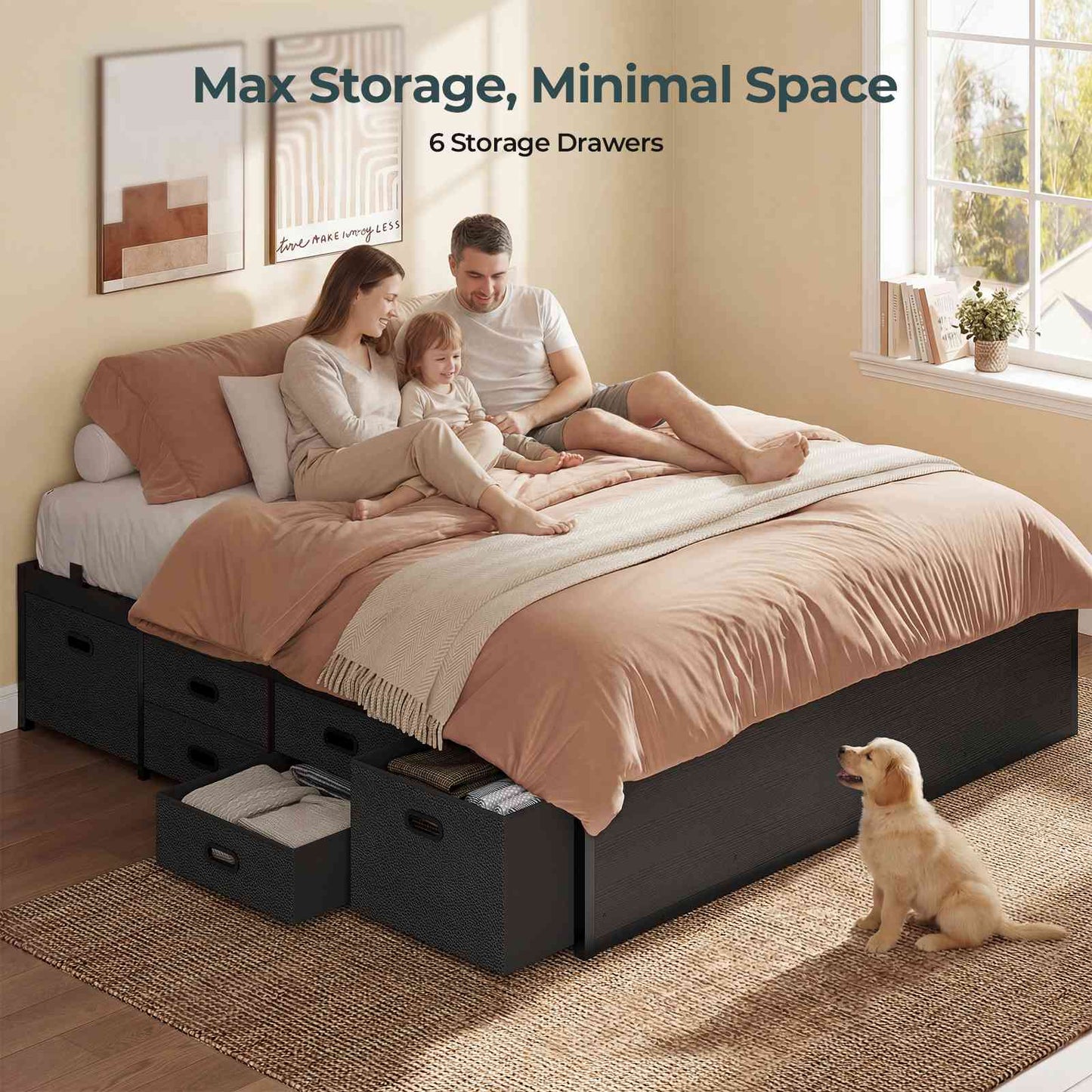 ADORNEVE Full Size Bed Frame with 6 Storage Drawers and Steel Slat Support Metal Platform Bed with Footboard and Storage Space Under Frame for Teen Adult