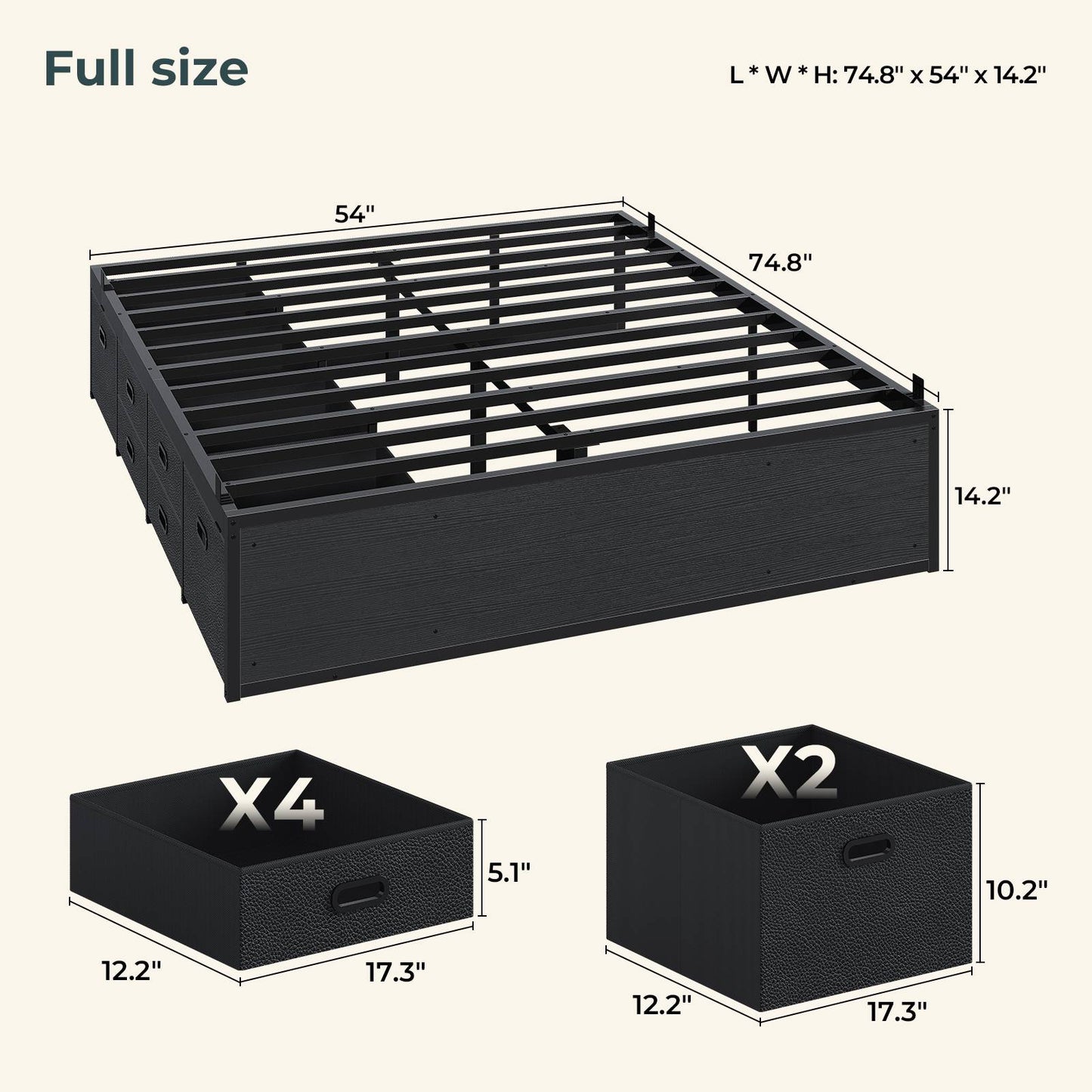 ADORNEVE Full Size Bed Frame with 6 Storage Drawers and Steel Slat Support Metal Platform Bed with Footboard and Storage Space Under Frame for Teen Adult
