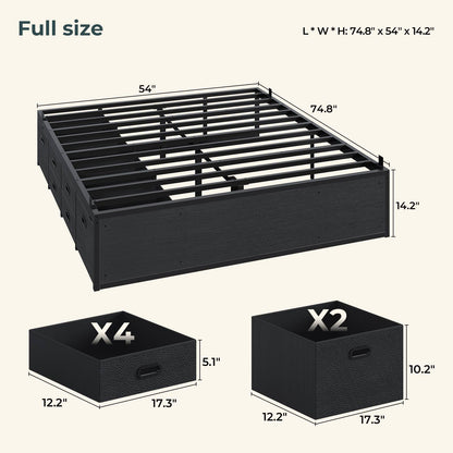 ADORNEVE Full Size Bed Frame with 6 Storage Drawers and Steel Slat Support Metal Platform Bed with Footboard and Storage Space Under Frame for Teen Adult