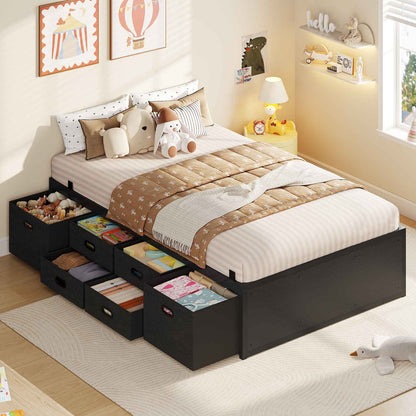 ADORNEVE Twin Bed Frames with 6 Storage Drawers and Under-Bed Storage Metal Bed Frame with Steel Slat Support and Footboard for Kids Teens