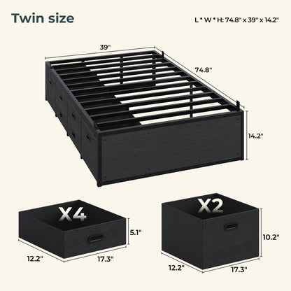 ADORNEVE Twin Bed Frames with 6 Storage Drawers and Under-Bed Storage Metal Bed Frame with Steel Slat Support and Footboard for Kids Teens