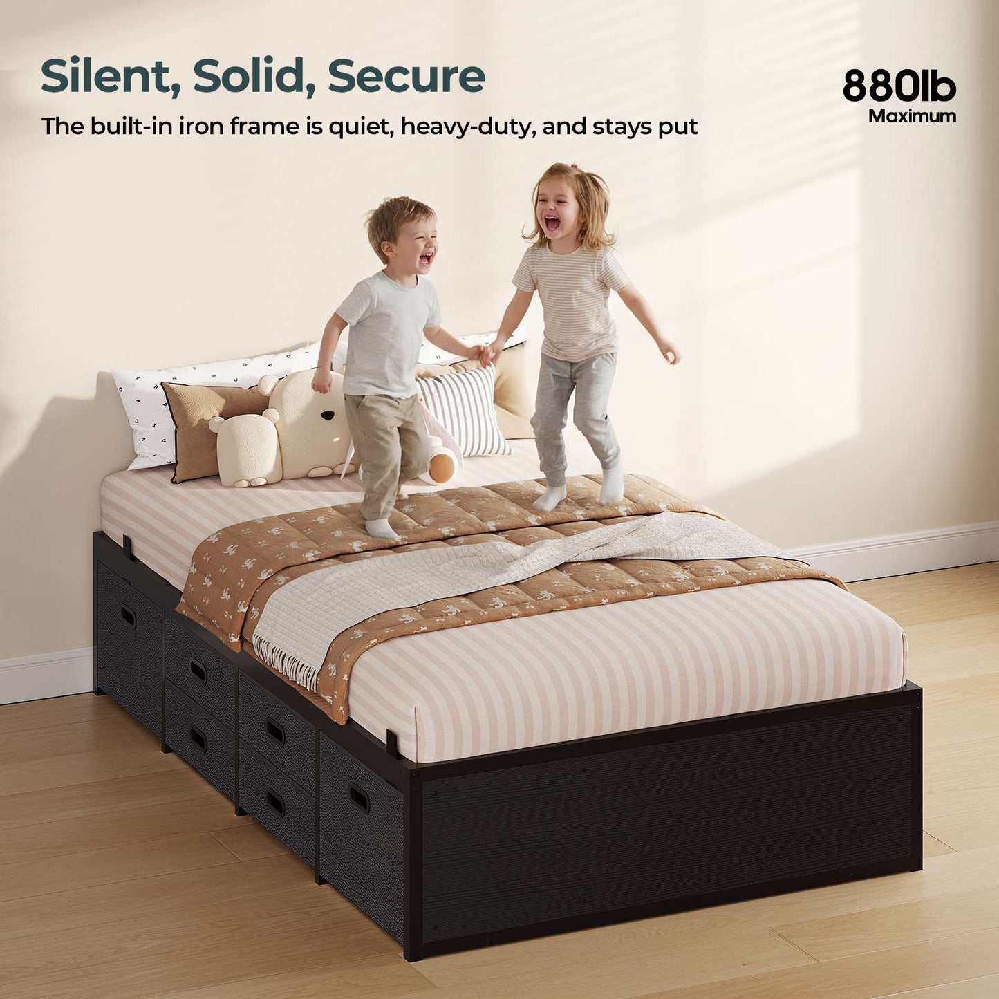 ADORNEVE Twin Bed Frames with 6 Storage Drawers and Under-Bed Storage Metal Bed Frame with Steel Slat Support and Footboard for Kids Teens