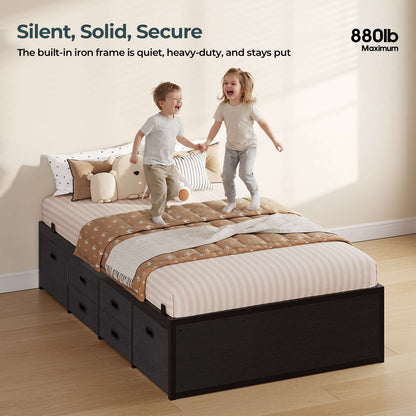 ADORNEVE Twin Bed Frames with 6 Storage Drawers and Under-Bed Storage Metal Bed Frame with Steel Slat Support and Footboard for Kids Teens