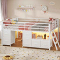 ADORNEVE Loft Bed Full Size with 7 Storage Drawers and Bookcase Kids LED Loft Bed with Safety Guardrail and Under-Bed Play Space Metal Loft Bed with Inclined Ladder and Play Curtain
