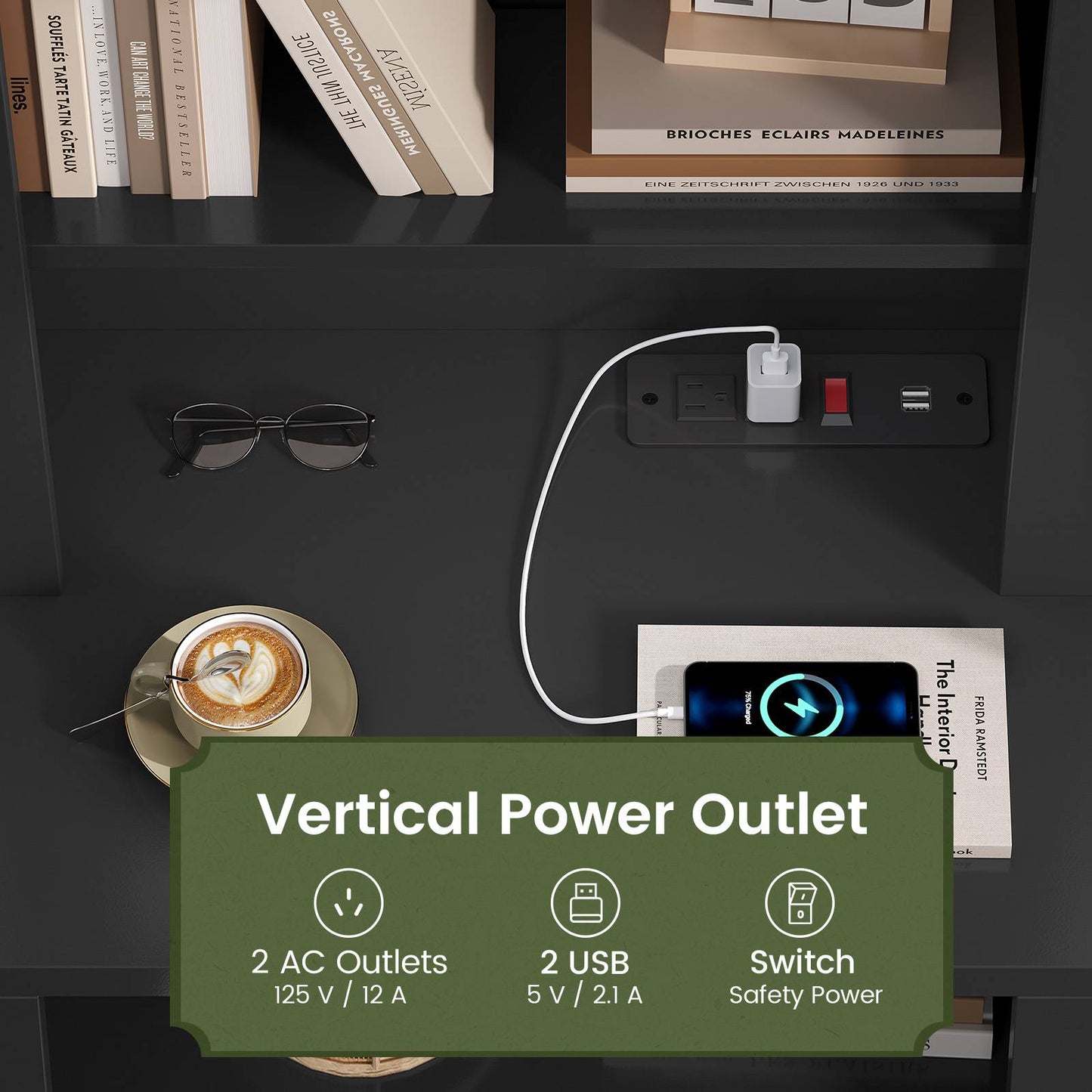 ADORNEVE Tall Fluted Nightstand with Drawers and Open Shelf Mid Century Modern Side Table with Metal Handle Wooden Bedside End Table for Bedroom Living Room