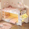 ADORNEVE Bunk Bed Twin Over Twin with Desk and Bookshelf Metal Floor Bunk Bed with 3 Storage Drawers and RGB Lights Charging Station Safety Guardrail and Ladder