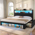 ADORNEVE California King Bed Frames with 4 Storage Drawers and Footboard Cubbies RGB Corduroy Upholstered Platform Bed with Power Outlets and Storage Headboard