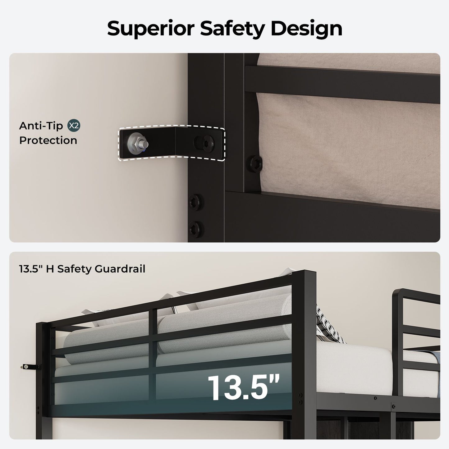 ADORNEVE Bunk Bed Twin Over Twin with 2 Person Desk and 4 Storage Drawers Metal LED Twin Bunk Bed with Power Strips and Pegboard Safety Guardrail