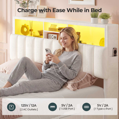 ADORNEVE Full Bed Frame with 6 Drawers and Trundle LED Velvet Platform Bed with Storage Headboard for Small Apartment Guest Room