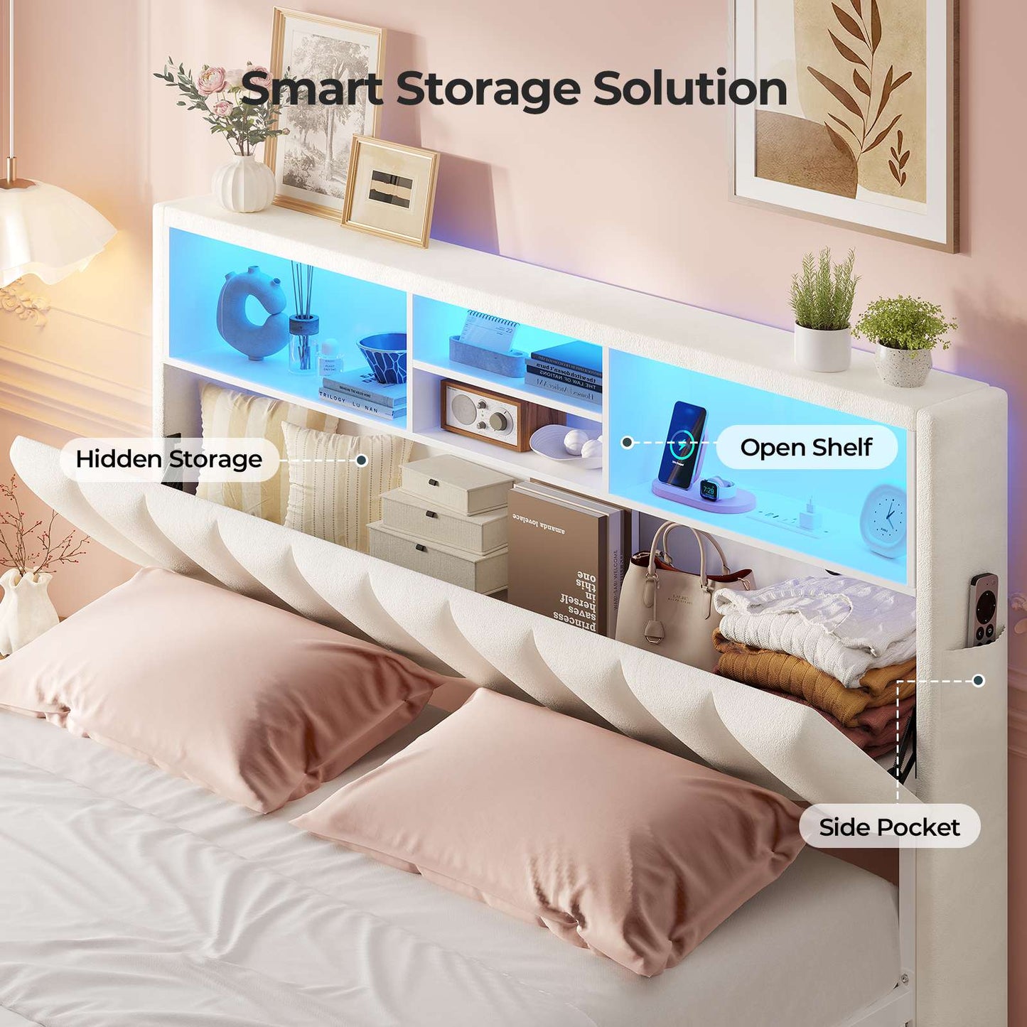 ADORNEVE Full Bed Frame with 6 Drawers and Trundle LED Velvet Platform Bed with Storage Headboard for Small Apartment Guest Room