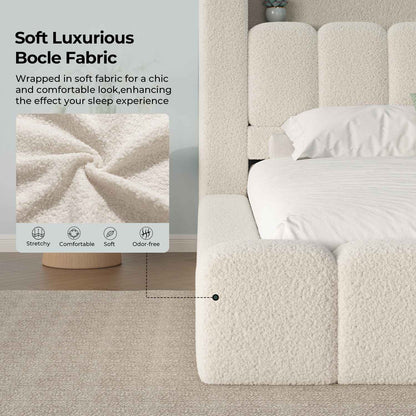 ADORNEVE Cloud Queen Upholstered Bed Frame with LED Lights and Charging Station Foam Fully Cushioned Platform Soft Rounded Corners Rounded Corners Design