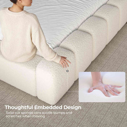 ADORNEVE King Size Cloud Bed Frame with Headboard and LED Lights Upholstered Boucle Bed Frame with Charging Station Thickened Foam Cushioned Rounded Corners Design