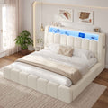ADORNEVE King Size Cloud Bed Frame with Headboard and LED Lights Upholstered Boucle Bed Frame with Charging Station Thickened Foam Cushioned Rounded Corners Design