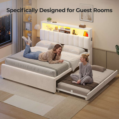 ADORNEVE Queen Bed Frame with 6 Drawers and Storage Headboard Velvet Platform Bed with LED Lights for Small Apartment Guest Room