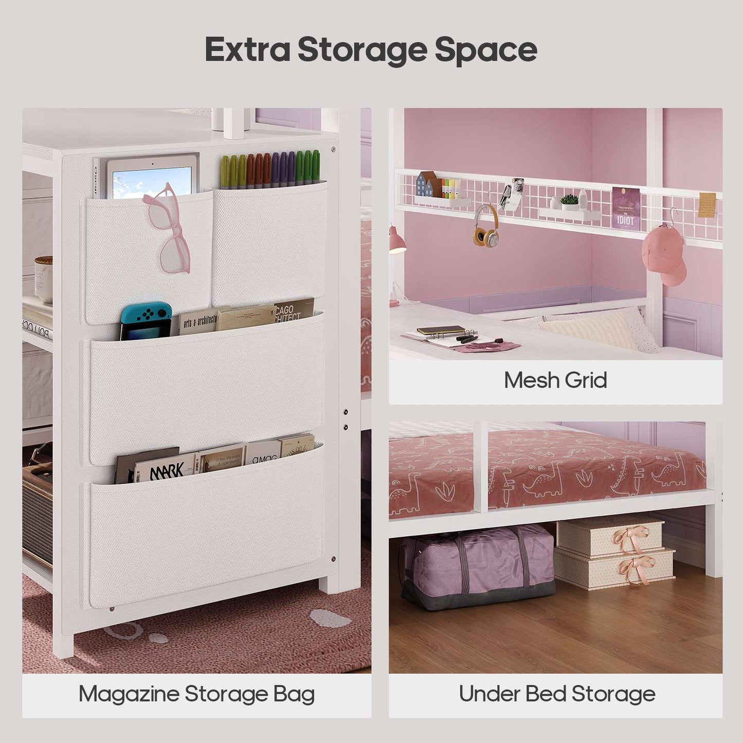 ADORNEVE Bunk Bed Twin Over Twin with 2 Person Desk and Power Outles LED Bunk Bed with 4 Drawers Storage Rack and 4 Shelves Metal Bunk Beds with Guardrai