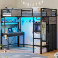 ADORNEVE Loft Bed Twin Size with Desk and Storage Drawers Kids Loft bed with RGB Lights and Charging Station Metal Loft with Shelves Clothing Rack and Safety Guard Paded Ladder