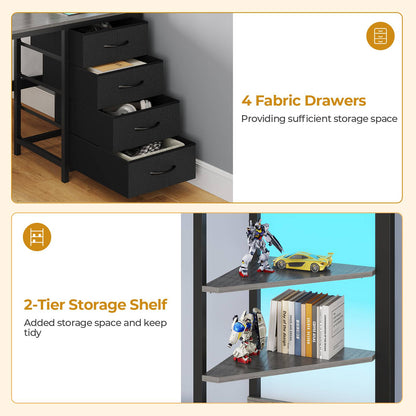 ADORNEVE Twin Over Full Bunk Bed with Desk and Charging Station LED Bunk Beds with Storage Drawers and Shelves Loft Bed with Safety Guardrail Ladder