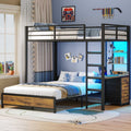 ADORNEVE Twin Over Full Bunk Bed with Desk and Charging Station LED Bunk Beds with Storage Drawers and Shelves Loft Bed with Safety Guardrail Ladder