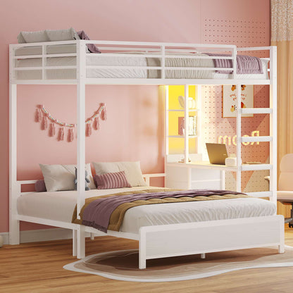 ADORNEVE Twin Over Full Bunk Bed with Desk and Charging Station LED Bunk Beds with Storage Drawers and Shelves Loft Bed with Safety Guardrail Ladder