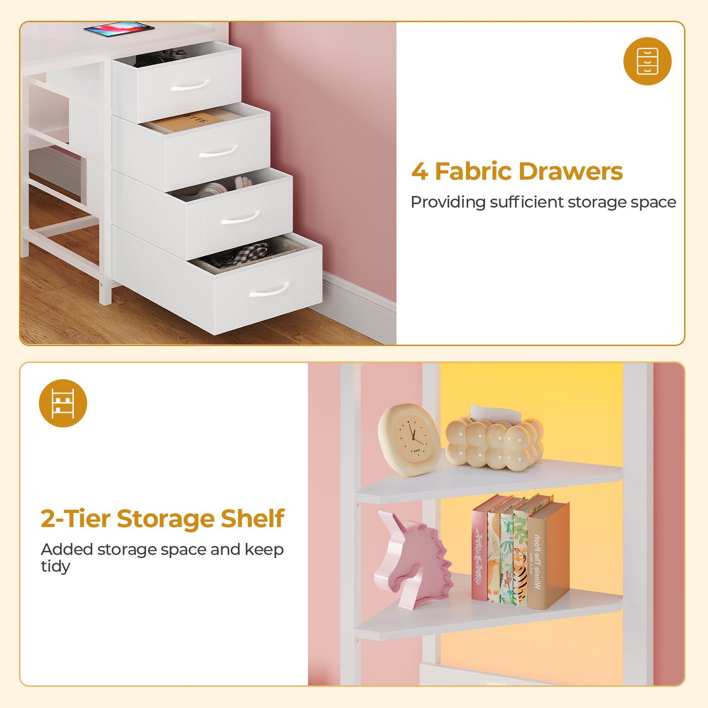 ADORNEVE Twin Over Full Bunk Bed with Desk and Charging Station LED Bunk Beds with Storage Drawers and Shelves Loft Bed with Safety Guardrail Ladder