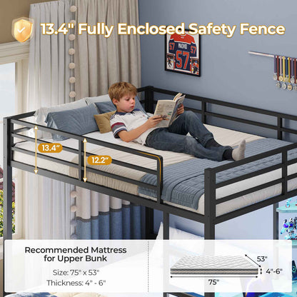 ADORNEVE Bunk Bed with Desk and Charging Station LED Full Over Full Bunk Beds with 4 Storage Drawers and 2 Open Storage Shelves Metal Loft Bed with Safety Guardrail Ladder