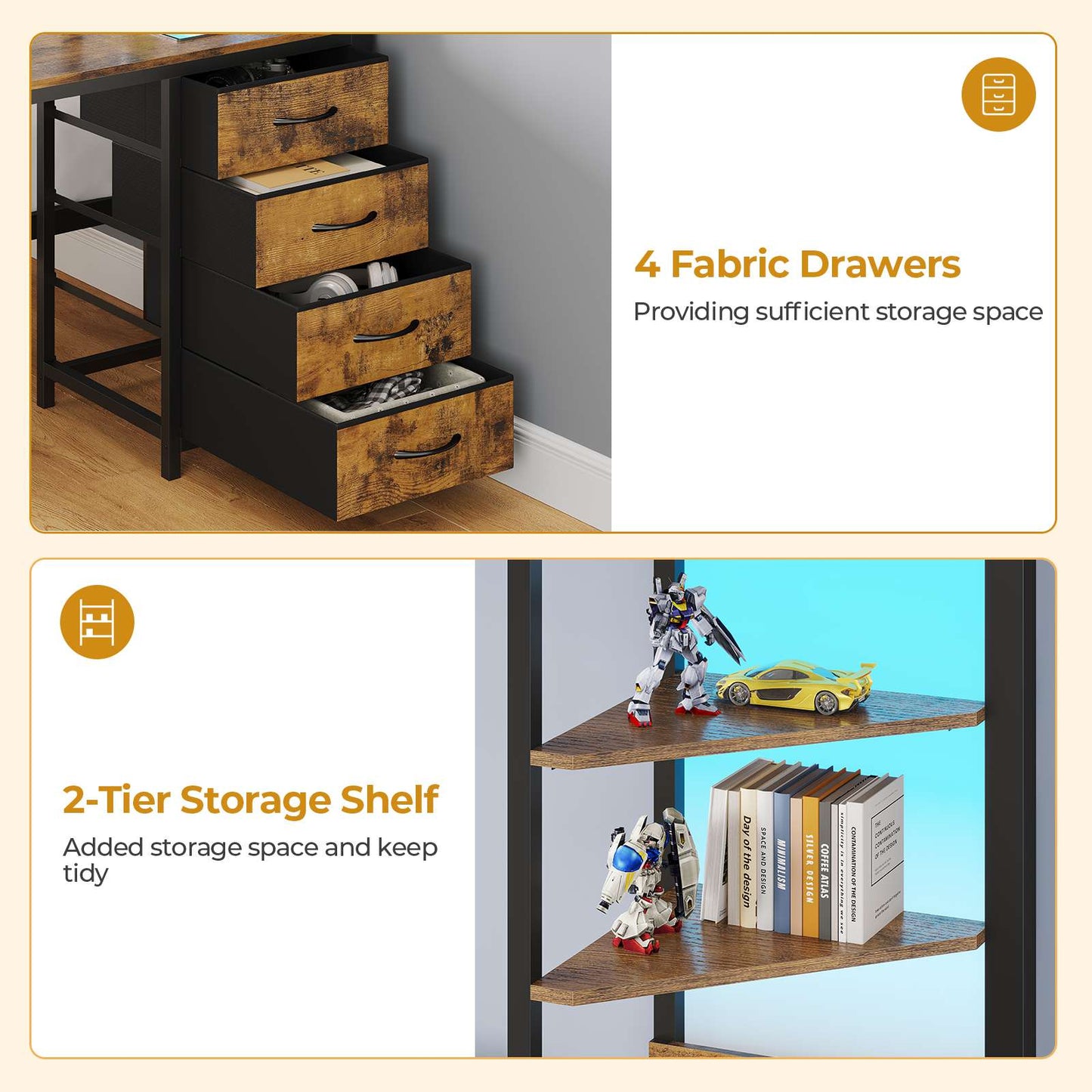 ADORNEVE Bunk Bed with Desk and Charging Station LED Full Over Full Bunk Beds with 4 Storage Drawers and 2 Open Storage Shelves Metal Loft Bed with Safety Guardrail Ladder