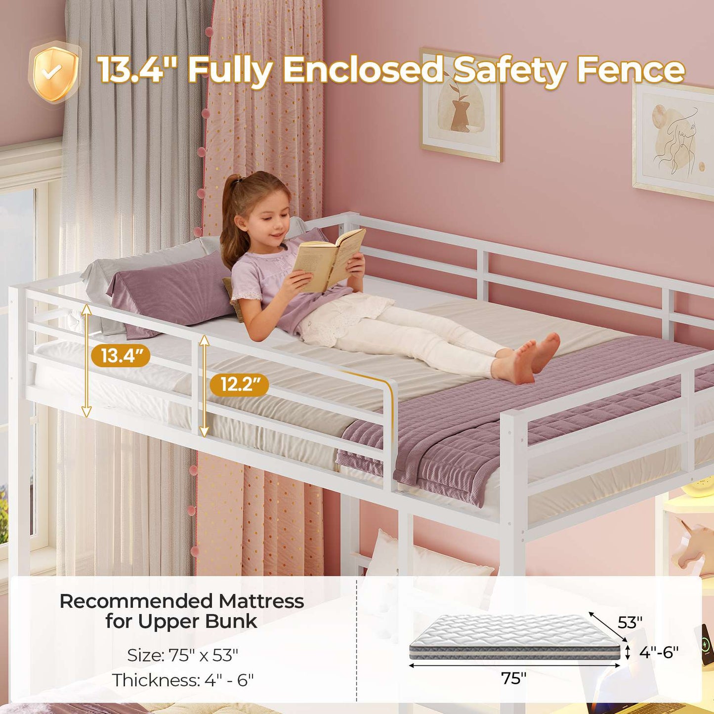 ADORNEVE Bunk Bed with Desk and Charging Station LED Full Over Full Bunk Beds with 4 Storage Drawers and 2 Open Storage Shelves Metal Loft Bed with Safety Guardrail Ladder