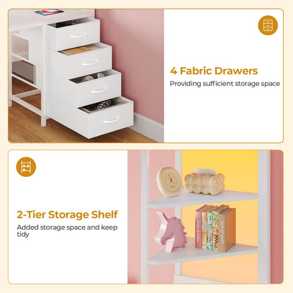 ADORNEVE Bunk Bed with Desk and Charging Station LED Full Over Full Bunk Beds with 4 Storage Drawers and 2 Open Storage Shelves Metal Loft Bed with Safety Guardrail Ladder