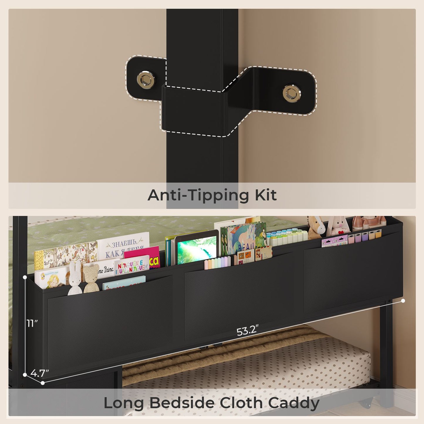 ADORNEVE Full Size Bed Frame with Trundle and 6 Drawers House Bed with Globe String Lights Plug in Metal Kids Bed for Boys and Girls