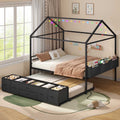 ADORNEVE Full Size Bed Frame with Trundle and 6 Drawers House Bed with Globe String Lights Plug in Metal Kids Bed for Boys and Girls