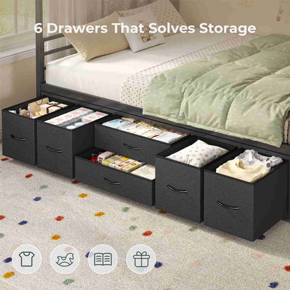 ADORNEVE Full Size Bed Frame with Trundle and 6 Drawers House Bed with Globe String Lights Plug in Metal Kids Bed for Boys and Girls
