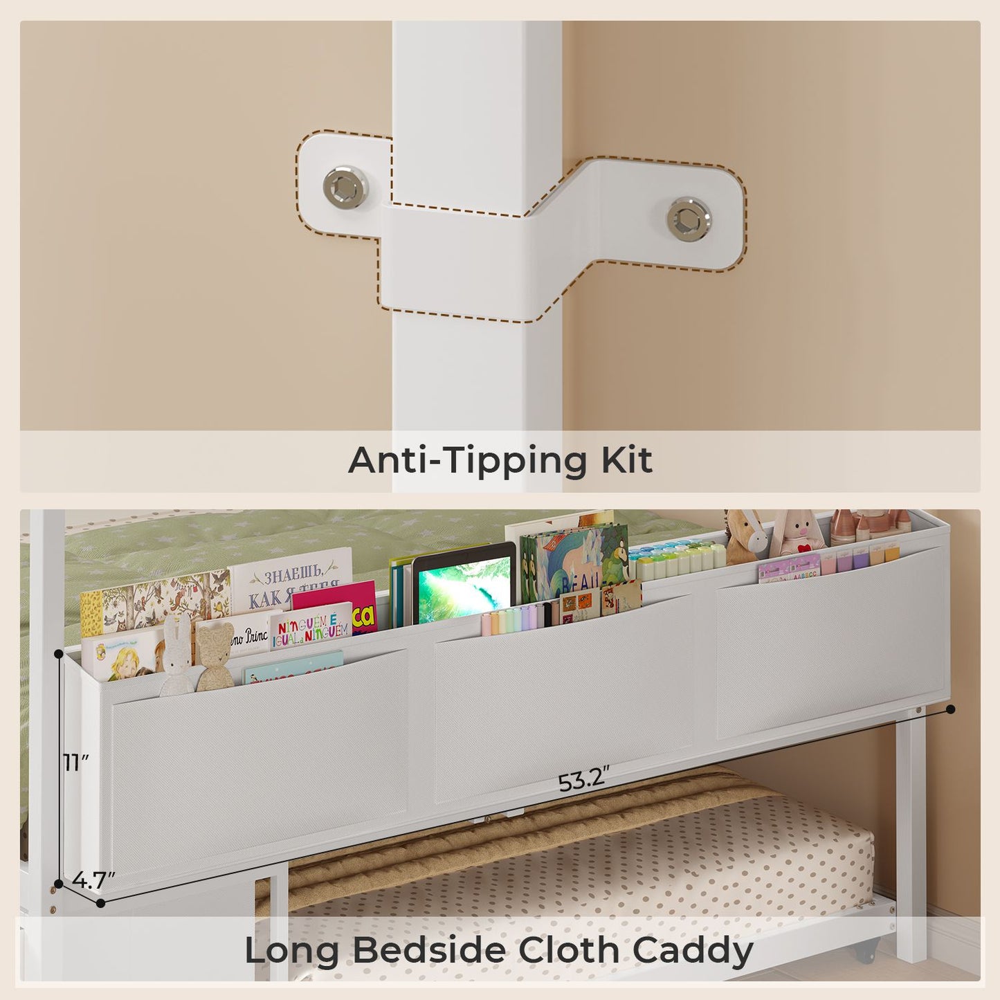 ADORNEVE Full Size Bed Frame with Trundle and 6 Drawers House Bed with Globe String Lights Plug in Metal Kids Bed for Boys and Girls