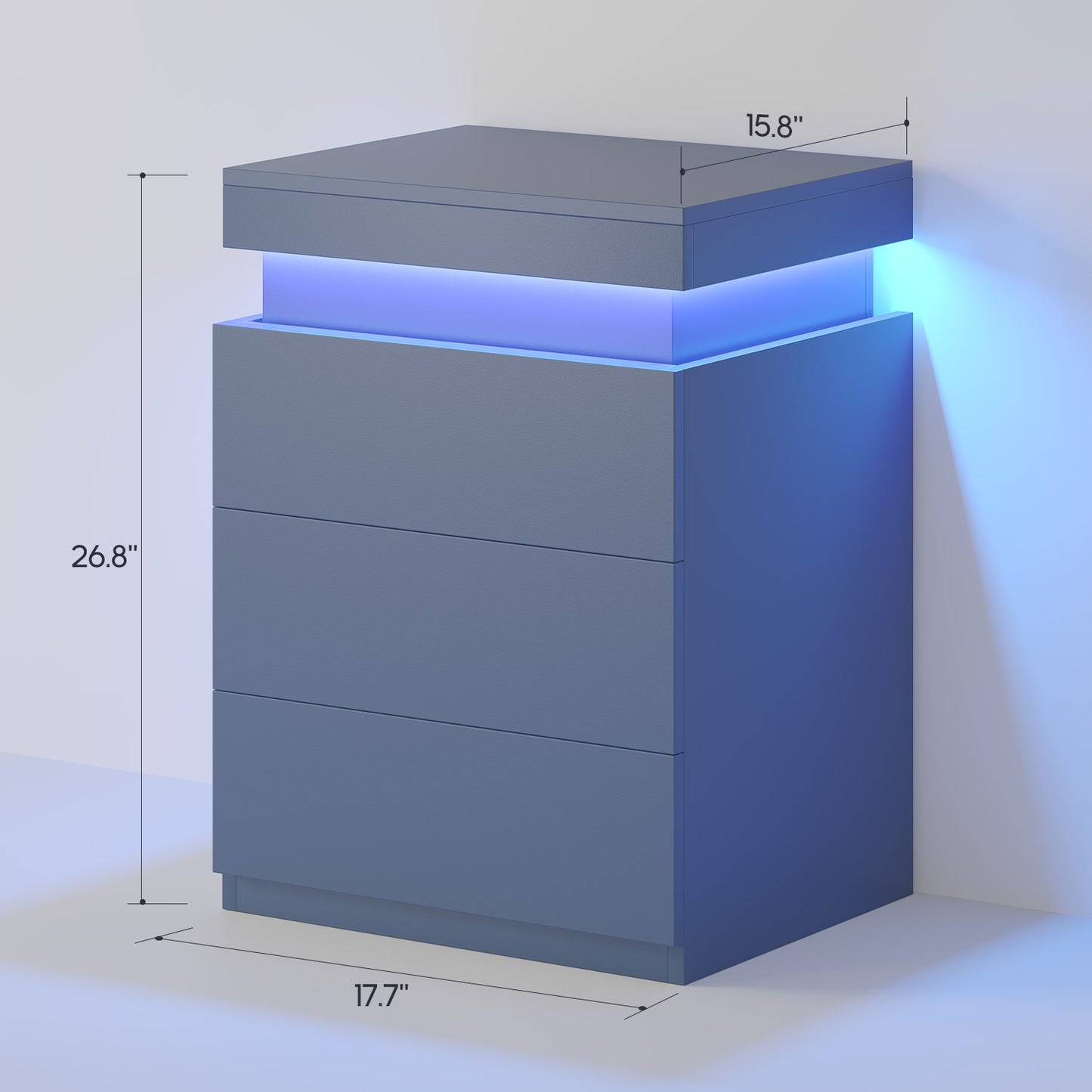ADORNEVE Nightstand with Charging Station and LED Lights for Bedroom Bedside Table with Sliding Top and Drawers