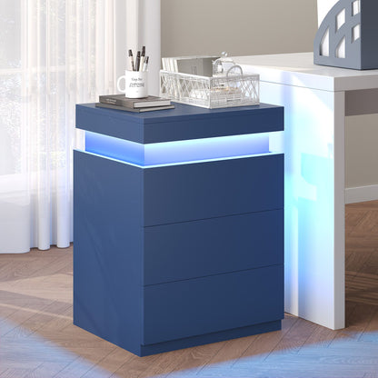 ADORNEVE Nightstand with Charging Station and LED Lights for Bedroom Bedside Table with Sliding Top and Drawers