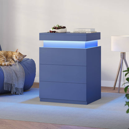 ADORNEVE Nightstand with Charging Station and LED Lights for Bedroom Bedside Table with Sliding Top and Drawers