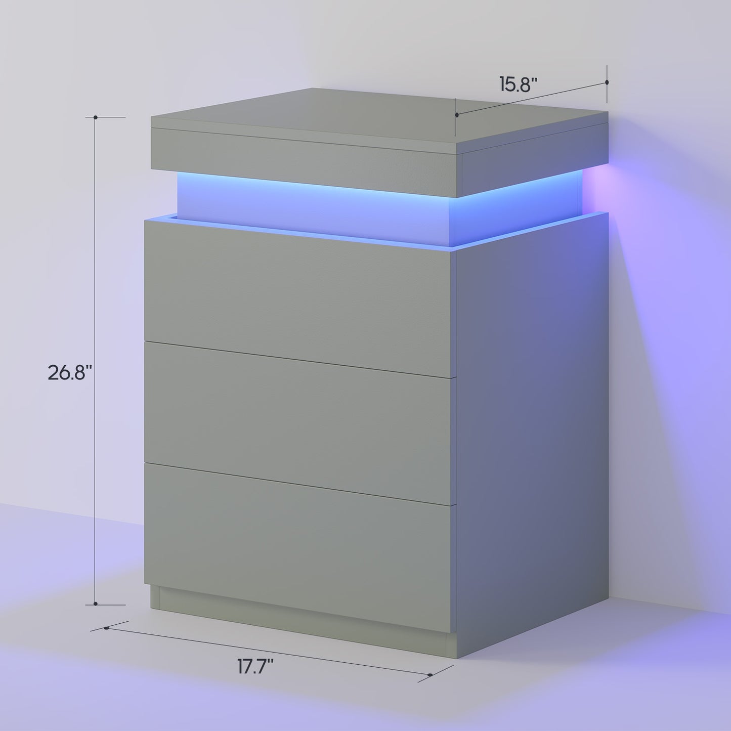 ADORNEVE Nightstand with Charging Station and LED Lights for Bedroom Bedside Table with Sliding Top and Drawers