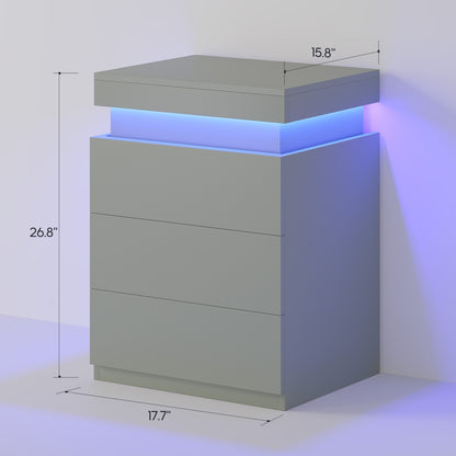 ADORNEVE Nightstand with Charging Station and LED Lights for Bedroom Bedside Table with Sliding Top and Drawers