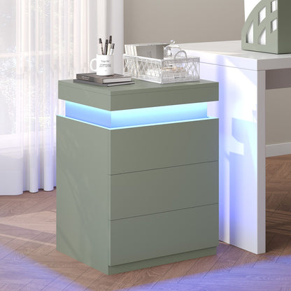 ADORNEVE Nightstand with Charging Station and LED Lights for Bedroom Bedside Table with Sliding Top and Drawers