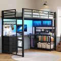 ADORNEVE Gaming Loft Bed Twin Size with L-Shaped Desk and Storage Drawers Arcylic Hutch Metal LED Loft Bed Frame with Wide Ladder and Safety Power Outlet
