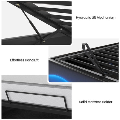 ADORNEVE Lift Up Storage Queen Bed Frame with Hidden Storage Headboard and Charging Station LED Upholstered Platform Bed with Hydraulic