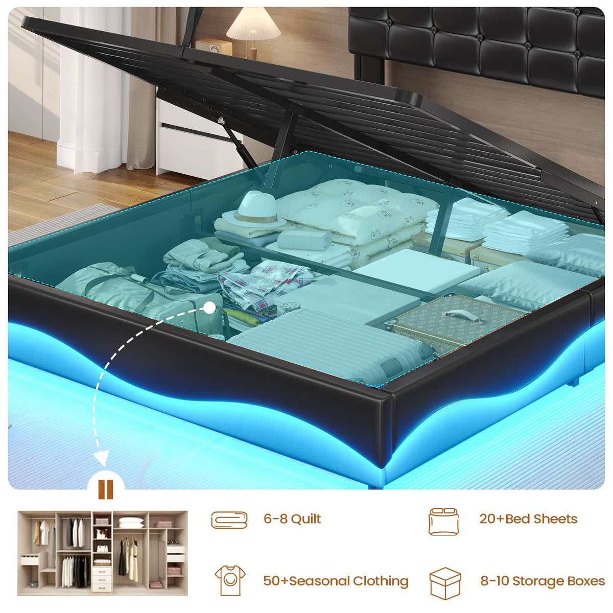 ADORNEVE Lift Up Storage Full Size Bed Frame with Type-C Charging Stat