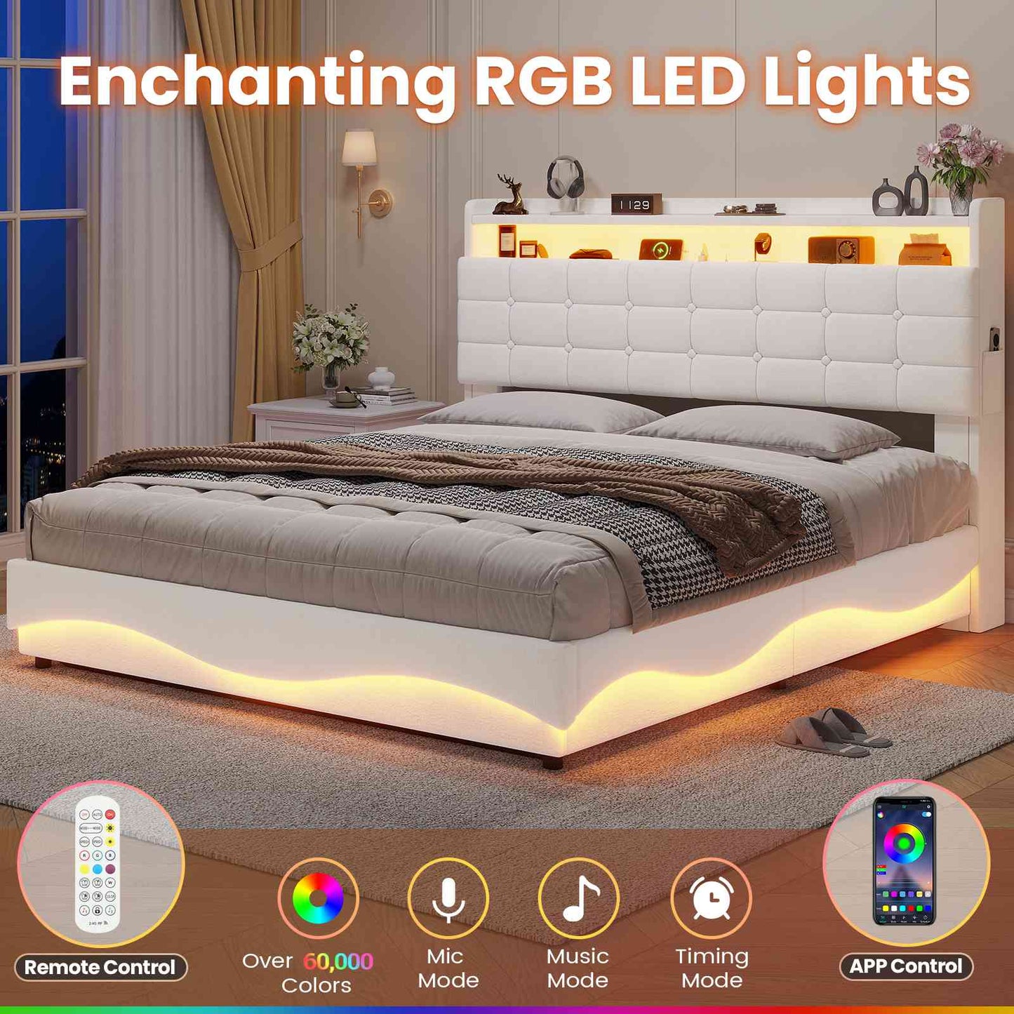 ADORNEVE Lift Up Storage Queen Bed Frame with Hidden Storage Headboard and Charging Station LED Upholstered Platform Bed with Hydraulic