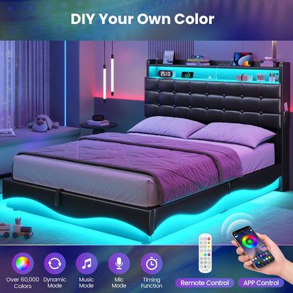ADORNEVE Lift Up Storage Twin Bed Frame with Type-C Charging Station and Hidden Storage Headboard LED Upholstered Platform Bed with Hydraulic